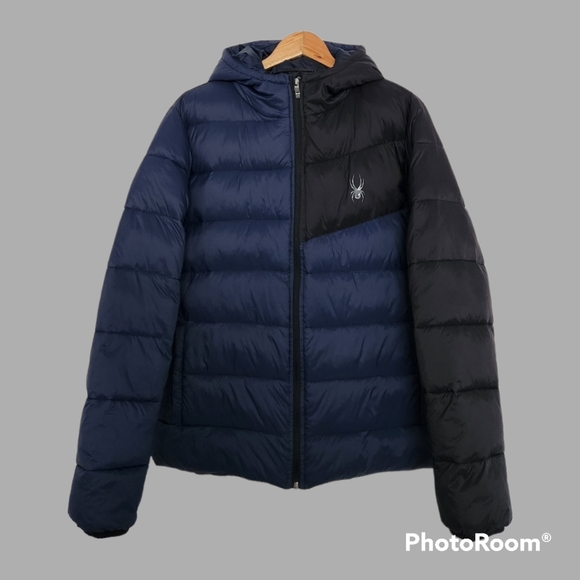 NWOT Spyder Blue and Black Winter Puffer Coat in Medium - Picture 1 of 9